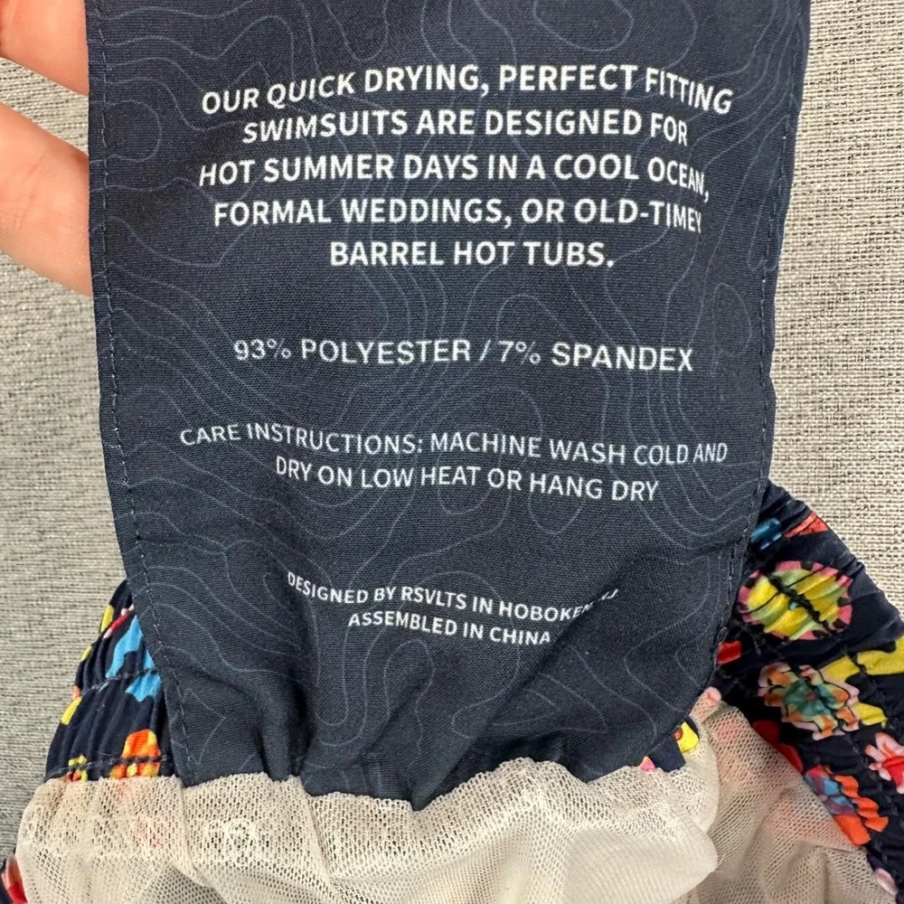 RSVLTS Swim Trunks Mens S Navy Blue Floral Bird Print Quick Dry Stretch Shorts